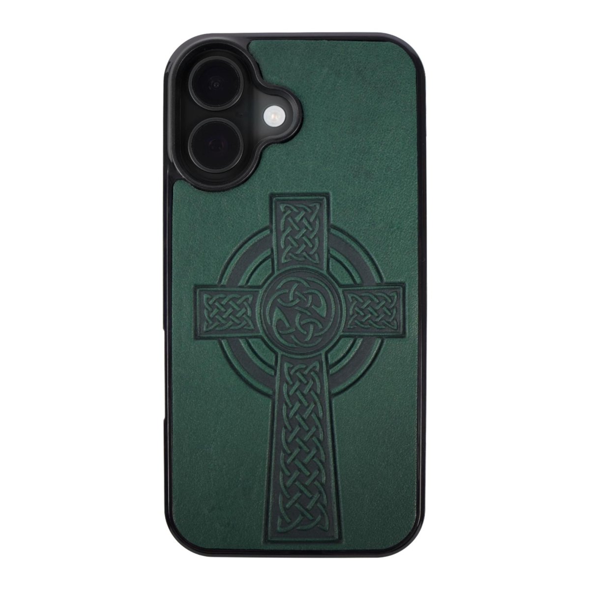 Oberon Design Genuine Leather iPhone Case, Hand-Crafted, Celtic Cross iPhone 14 PLUS / Green Oberon Design Genuine Leather iPhone Case, Hand-Crafted, Celtic Cross iPhone 14 PLUS / Green