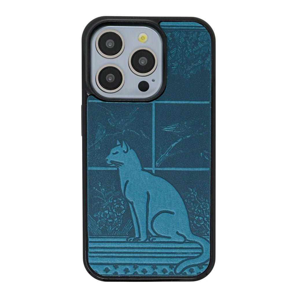Oberon Design iPhone Case, Cat in Window in Blue