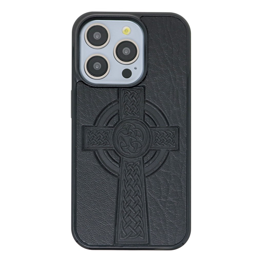 Oberon Design Genuine Leather iPhone Case, Hand-Crafted, Celtic Cross iPhone 13 / Black Oberon Design Genuine Leather iPhone Case, Hand-Crafted, Celtic Cross iPhone 13 / Black