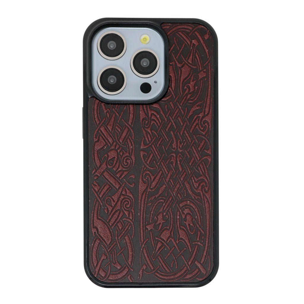 Oberon Design Genuine Leather iPhone Case, Hand-Crafted, Celtic Hounds iPhone 13 Pro / Wine Oberon Design Genuine Leather iPhone Case, Hand-Crafted, Celtic Hounds iPhone 13 Pro / Wine