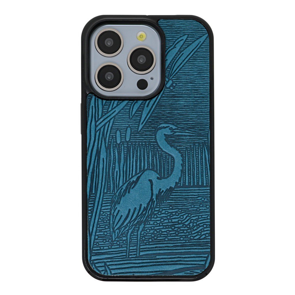 Oberon Design Leather iPhone Case, Hand-Crafted, Dragonfly Pond iPhone 13 Pro / Blue
