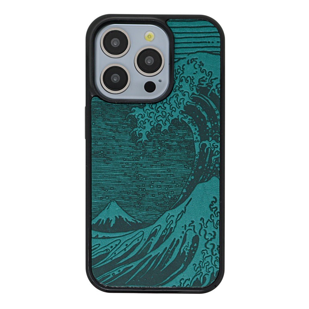 Oberon Design Genuine Leather iPhone Case, Hand-Crafted, Hokusai Wave