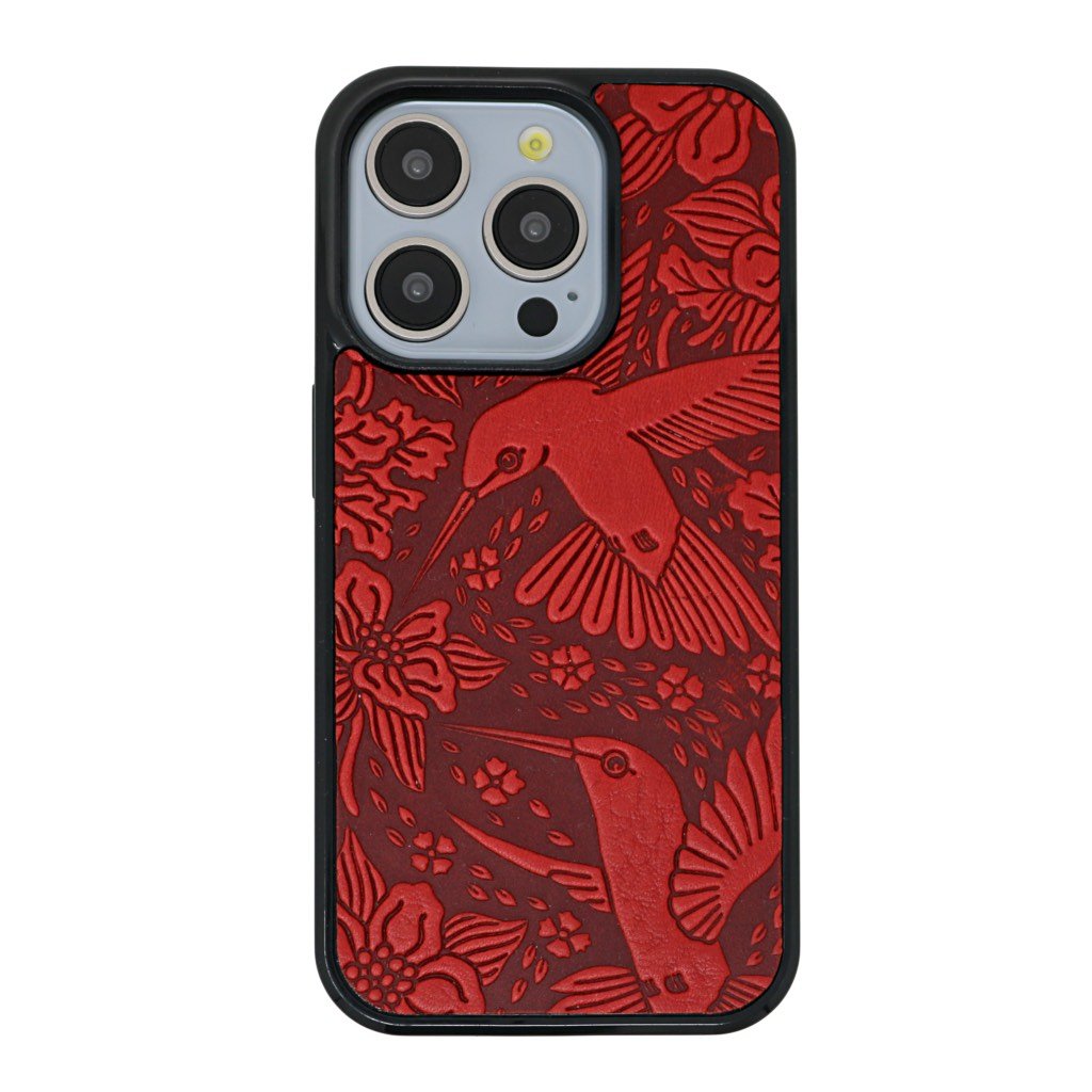 Oberon Design Genuine Leather iPhone Case, Hand-Crafted, Hummingbirds iPhone 14 PLUS / Red