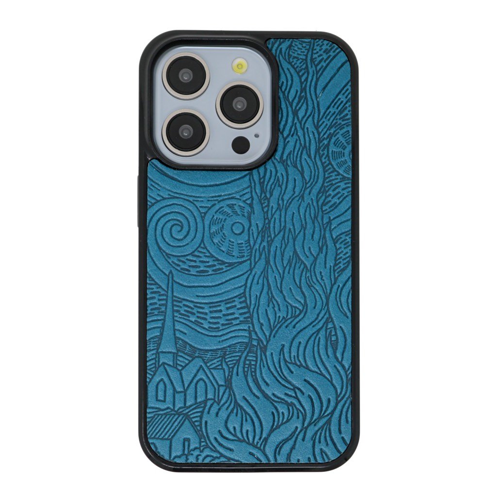 Oberon Design Leather iPhone Case, Hand-Crafted, Van Gogh's Sky iPhone 15 PLUS / Blue Oberon Design Leather iPhone Case, Hand-Crafted, Van Gogh's Sky iPhone 15 PLUS / Blue