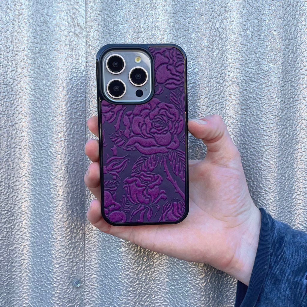 Oberon Design Genuine Leather iPhone Case, Hand-Crafted, WIld Rose iPhone 14 PLUS / Red Oberon Design Genuine Leather iPhone Case, Hand-Crafted, WIld Rose iPhone 14 PLUS / Red