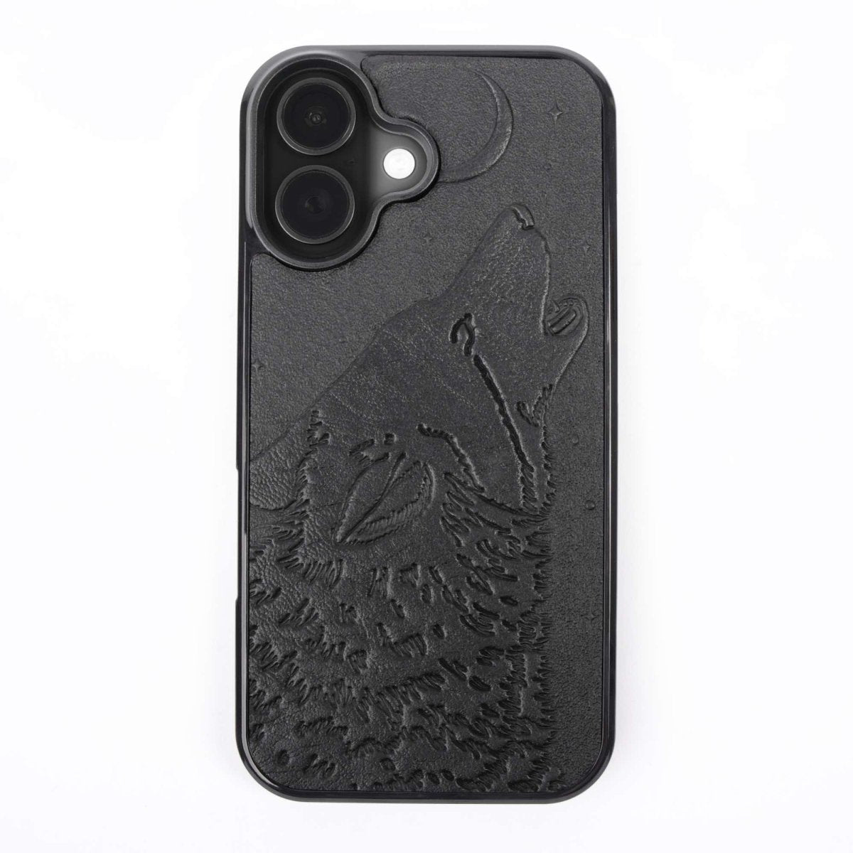 Oberon Design Genuine Leather iPhone Case, Hand-Crafted, Singing Wolf iPhone 16 / Black Oberon Design Genuine Leather iPhone Case, Hand-Crafted, Singing Wolf iPhone 16 / Black