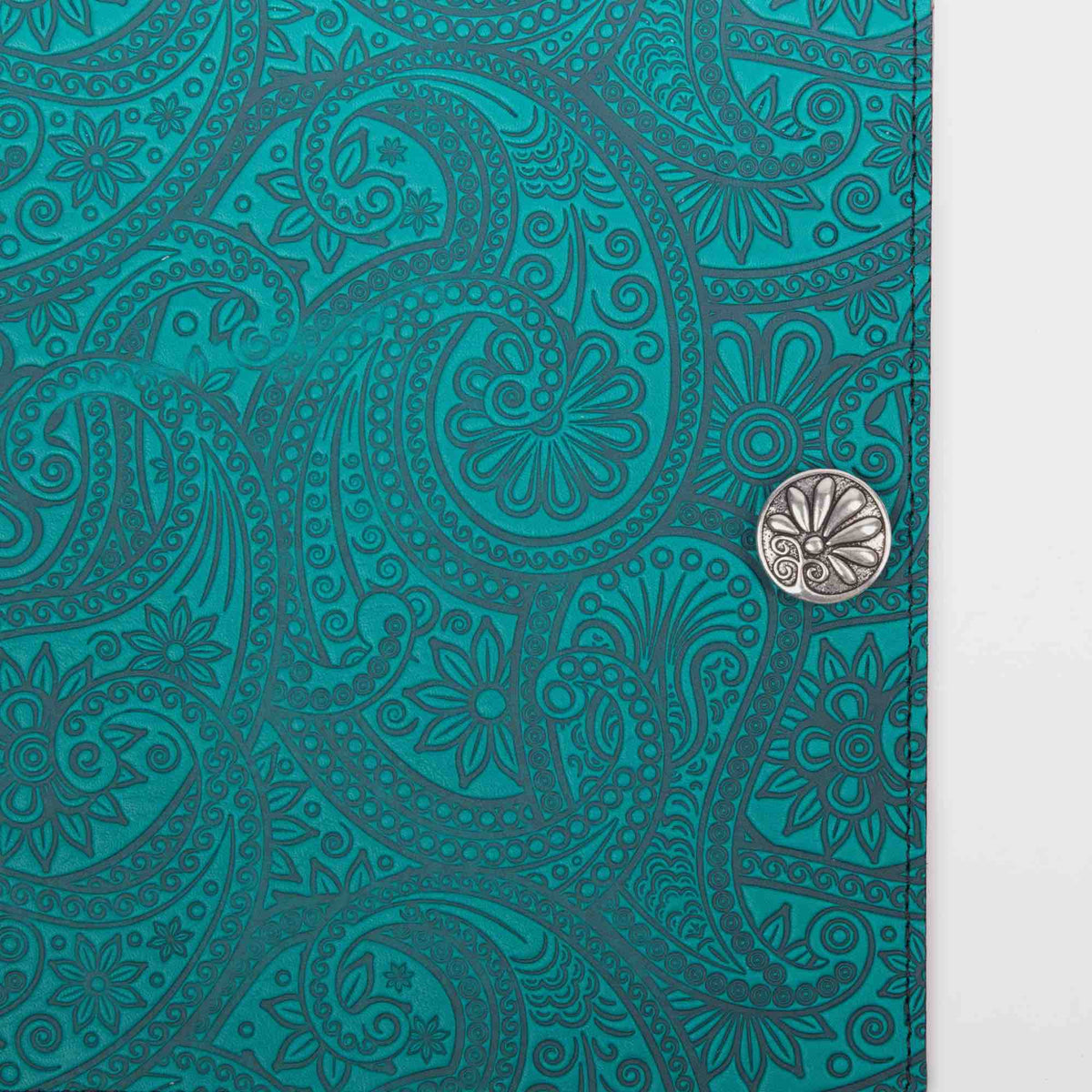 SECOND, Large Leather Notebook Cover, Paisley in Teal