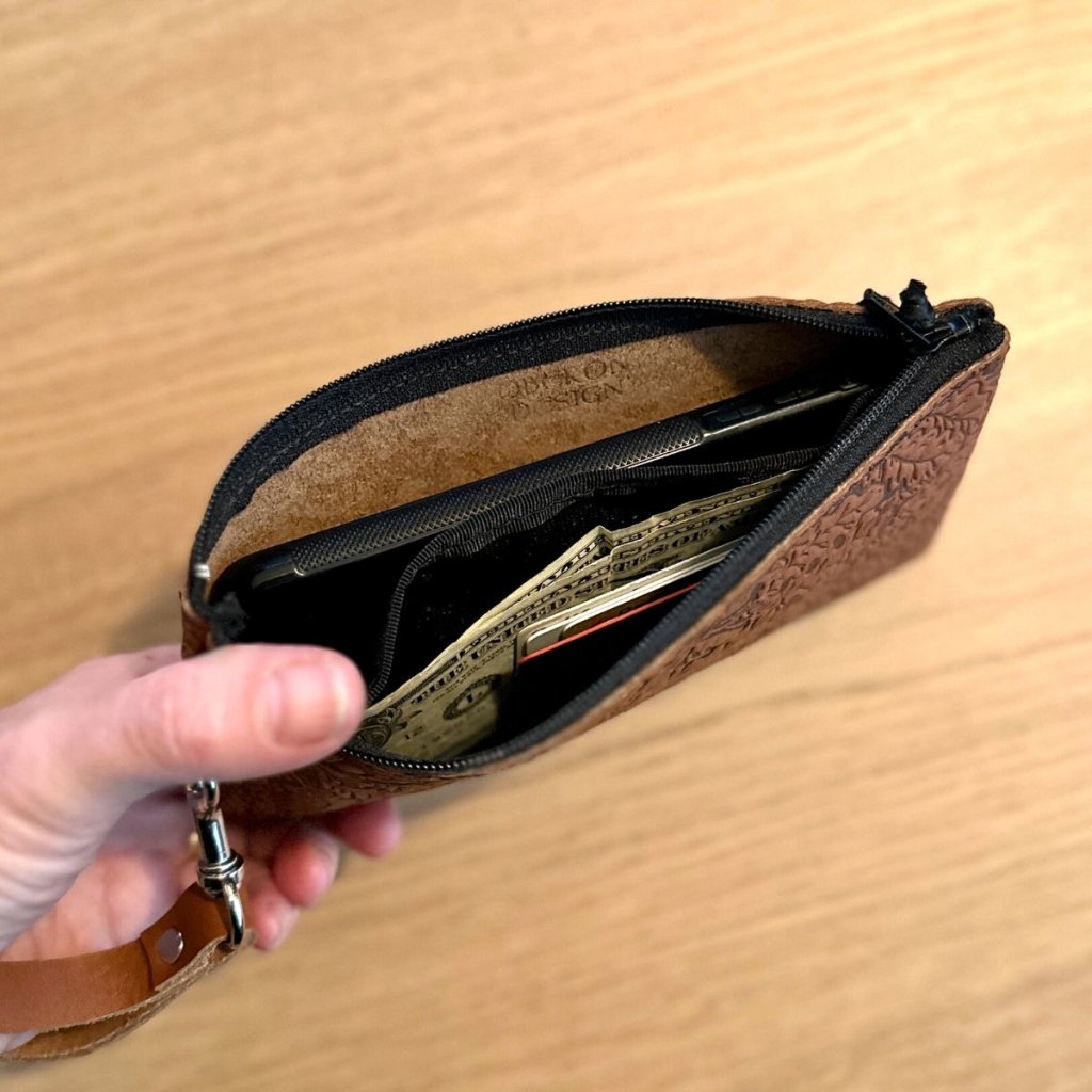 Oberon Design Leather Zip Wristlet Pouch, Wallet, Interior