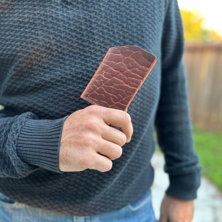Minimalist Mini Wallet, Glazed Shrunk Bison in Tobacco