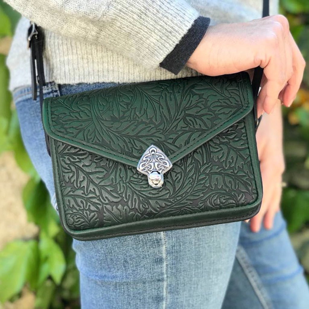 Oberon Design Leather Women's Cell Phone Handbag, Becca, Acanthus Leaf, Navy