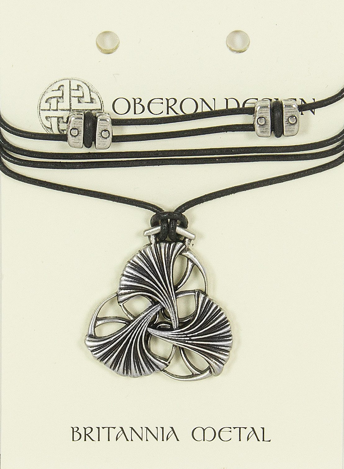 Oberon Design Britannia Metal Jewelry, Necklace, Art Nouveau Ginkgo, Card