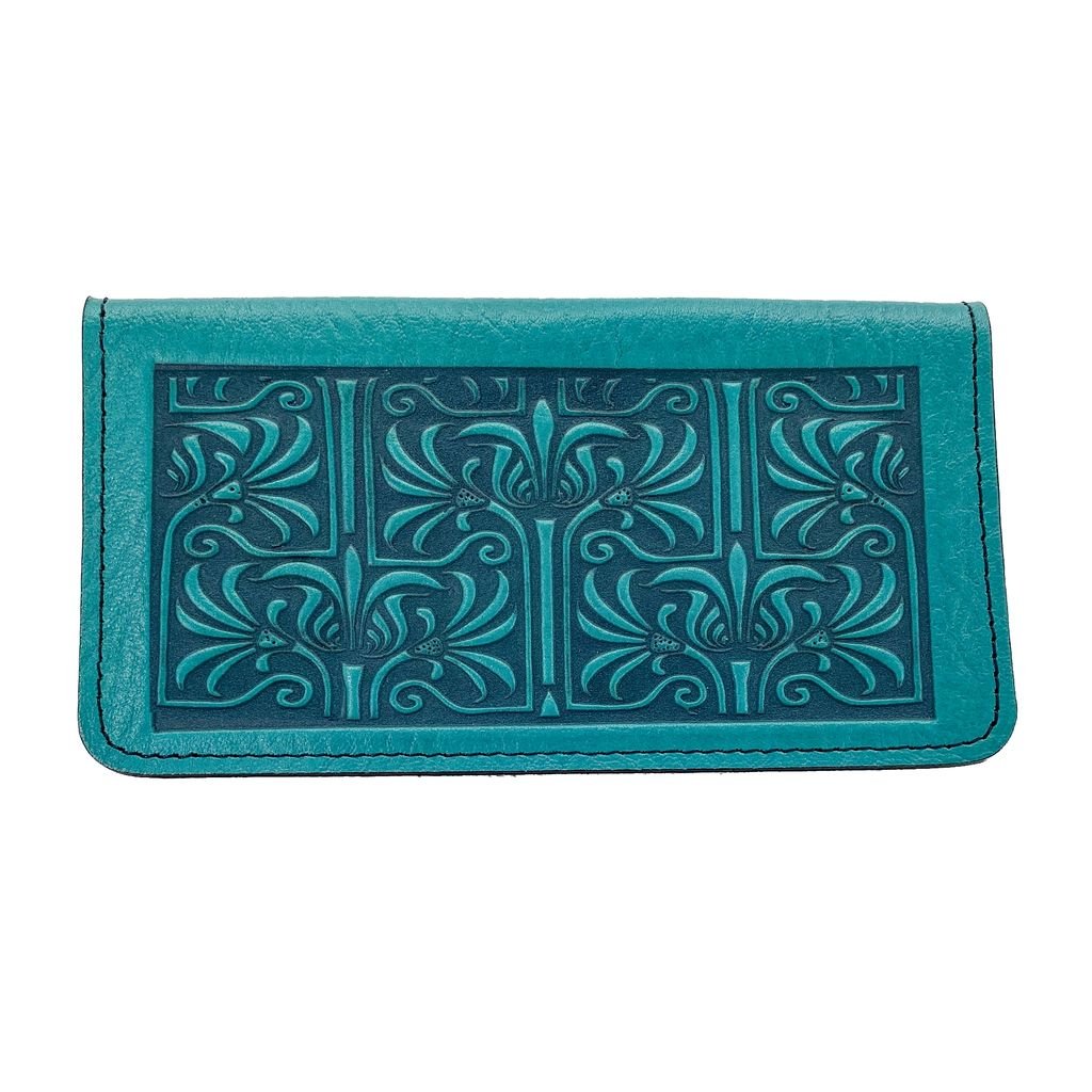 Art Nouveau lattice Leather Checkbook Cover in Black