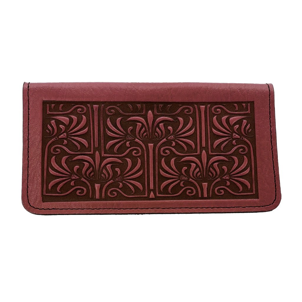 Art Nouveau lattice Leather Checkbook Cover in Wine