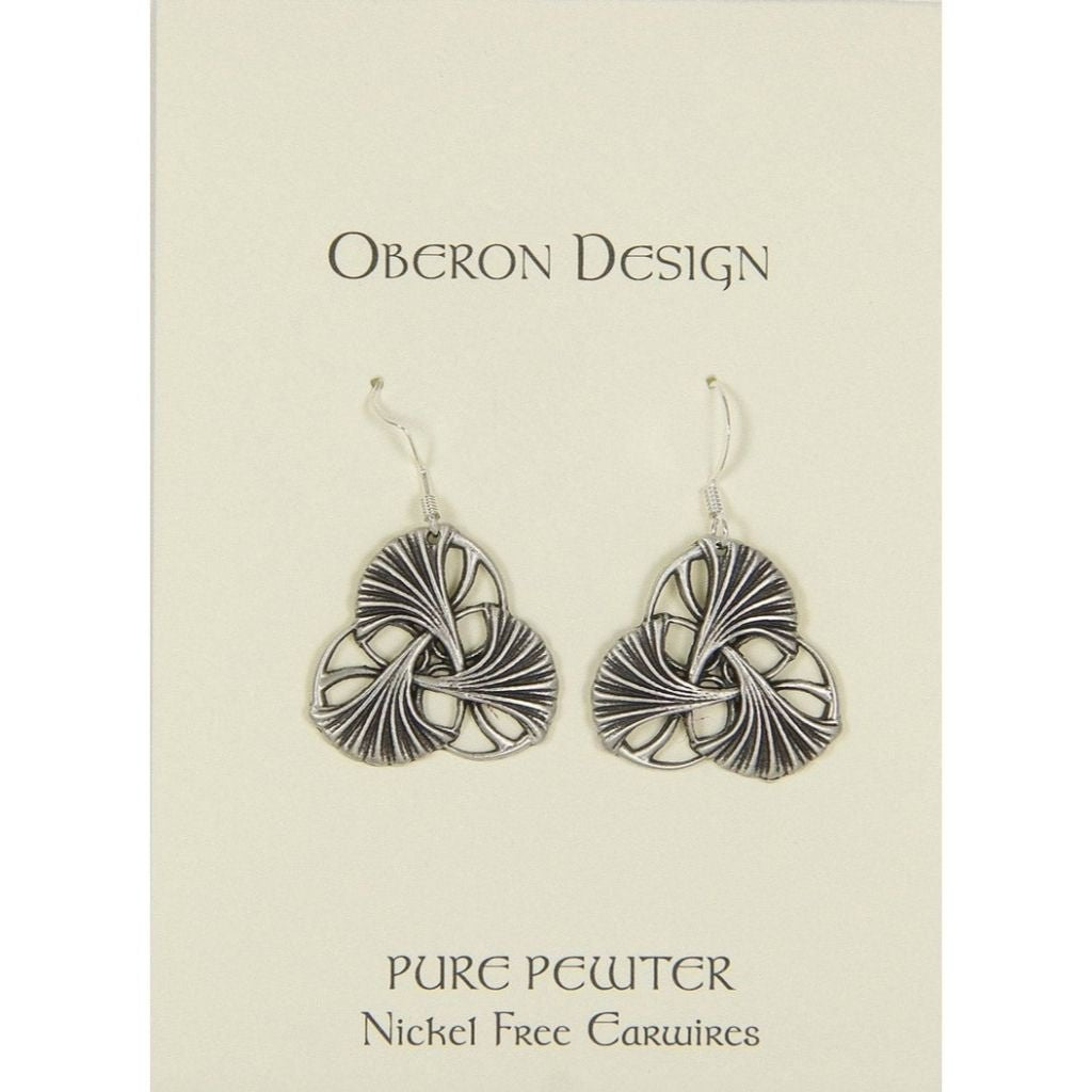 Oberon Design Britannia Metal Jewelry, Earrings, Art Nouveau Ginkgo, Card