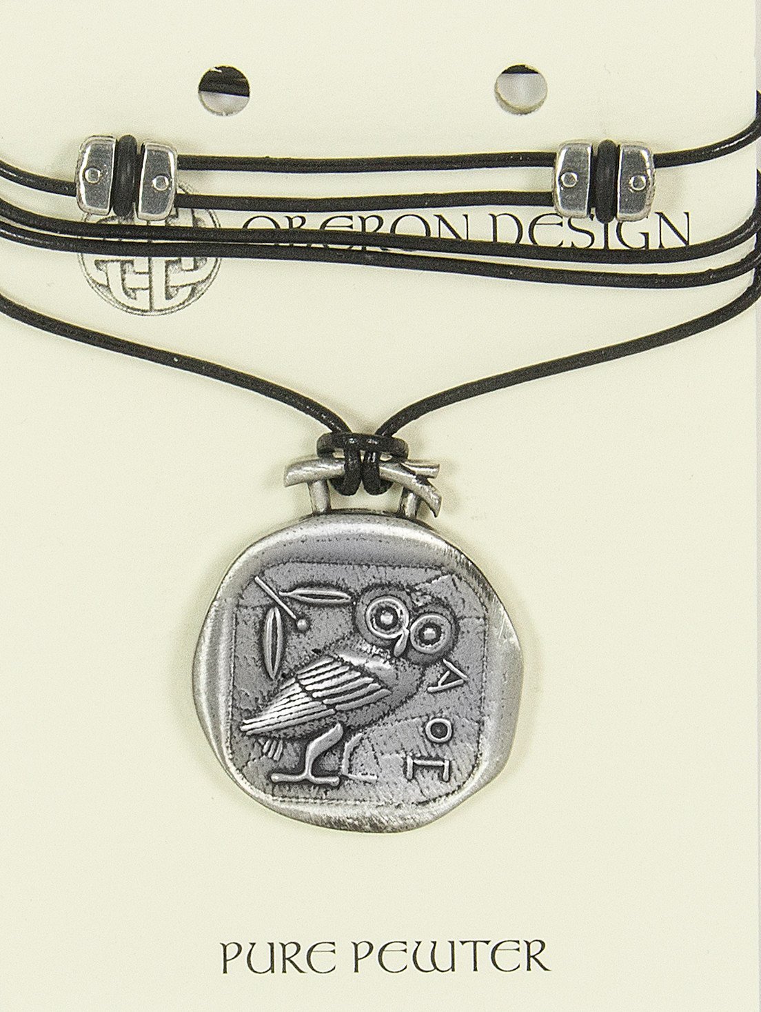 Oberon Design Britannia Metal Jewelry, Necklace, Athena&#39;s Owl, Card