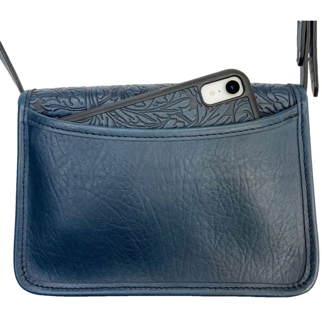 Oberon Design Leather Women&#39;s Cell Phone Handbag, Becca, Acanthus Leaf, Navy Back