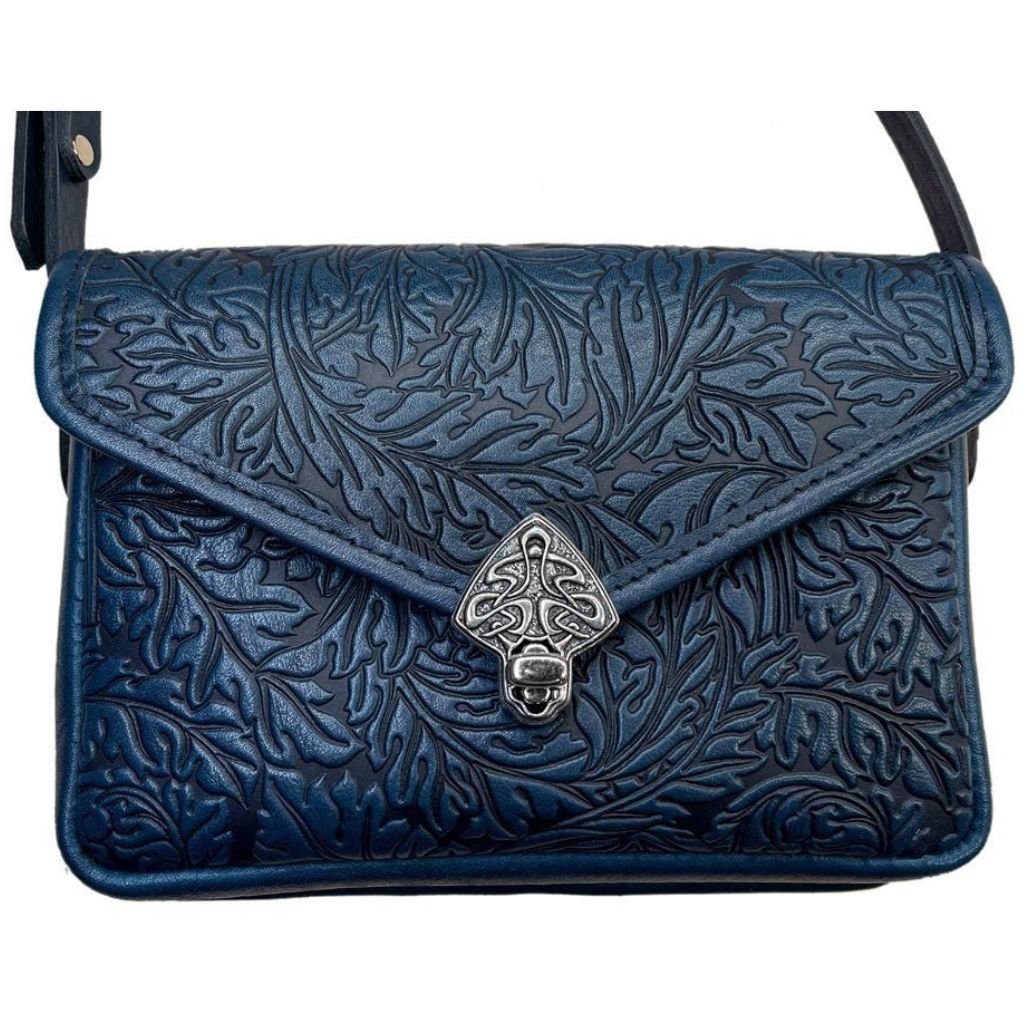 Oberon Design Leather Women&#39;s Cell Phone Handbag, Becca, Acanthus Leaf, Navy