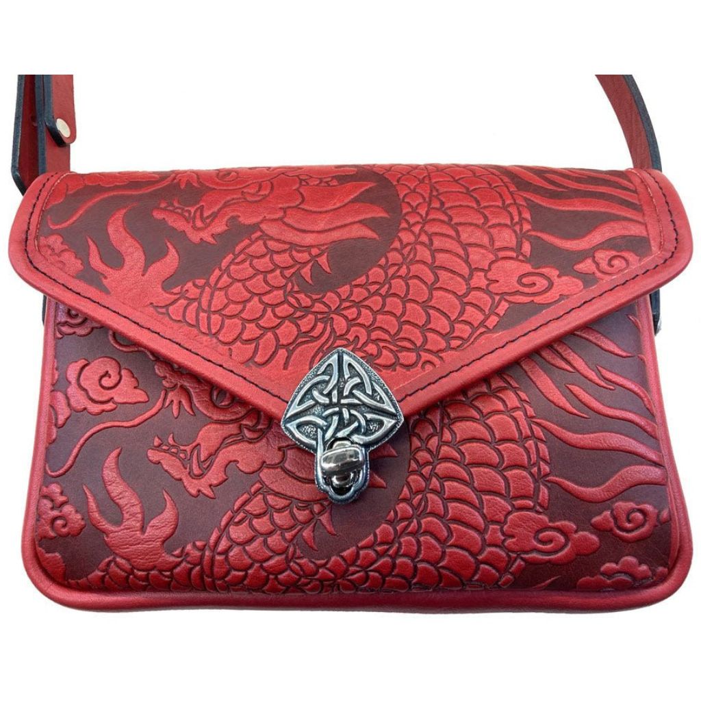 Oberon Design Leather Women's Cell Phone Handbag, Becca, Cloud Dragon, Red