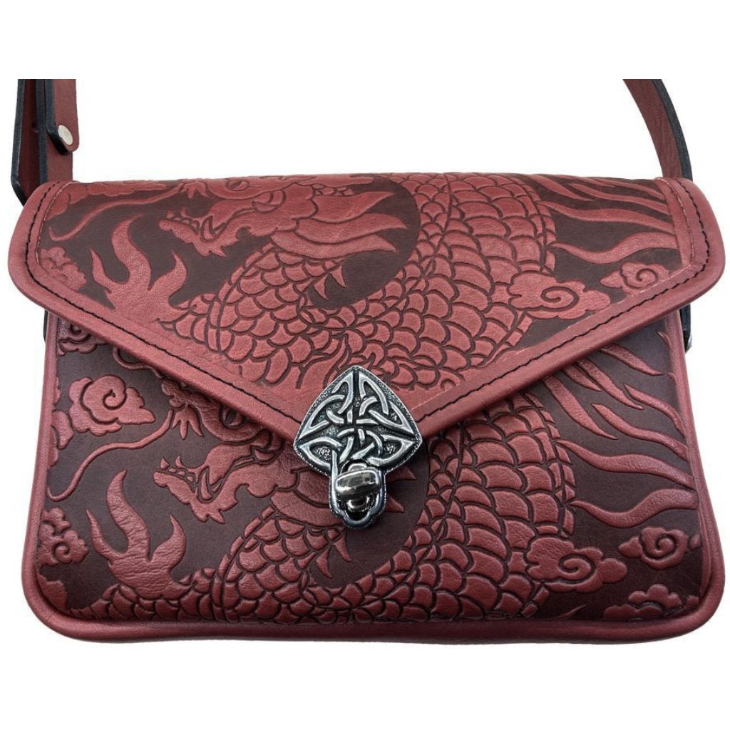 Oberon Design Leather Women's Cell Phone Handbag, Becca, Cloud Dragon, Red