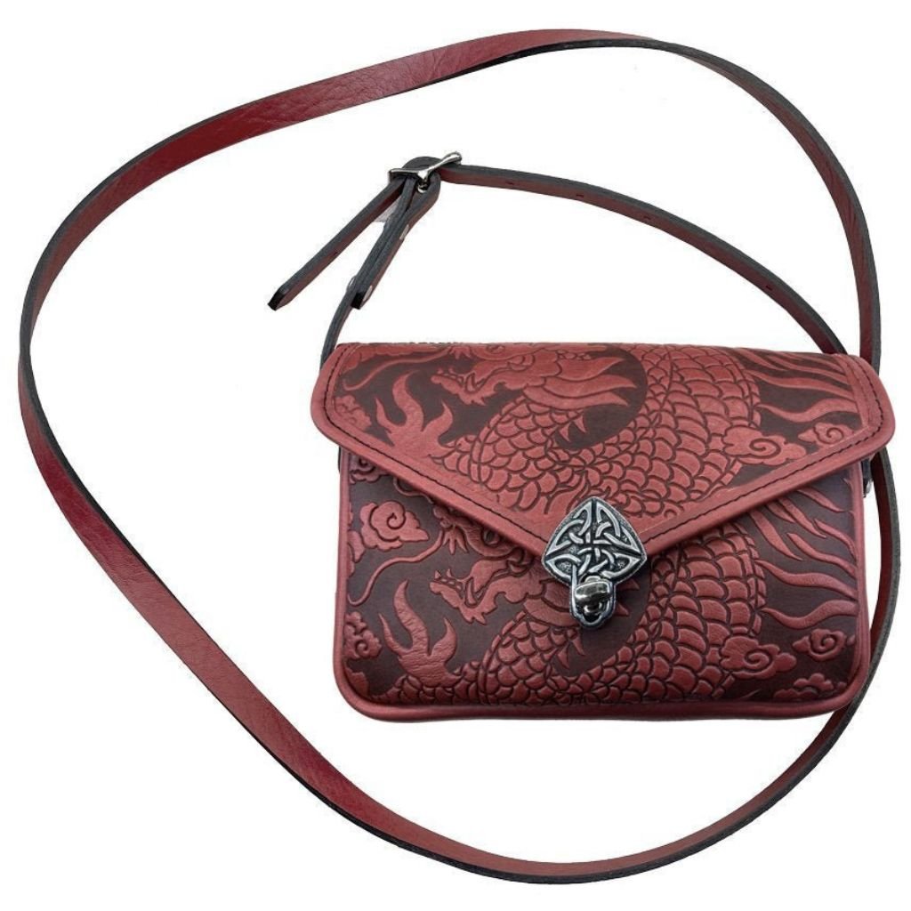 Oberon Design Leather Women&#39;s Cell Phone Handbag, Becca, Cloud Dragon, Wine With Strap