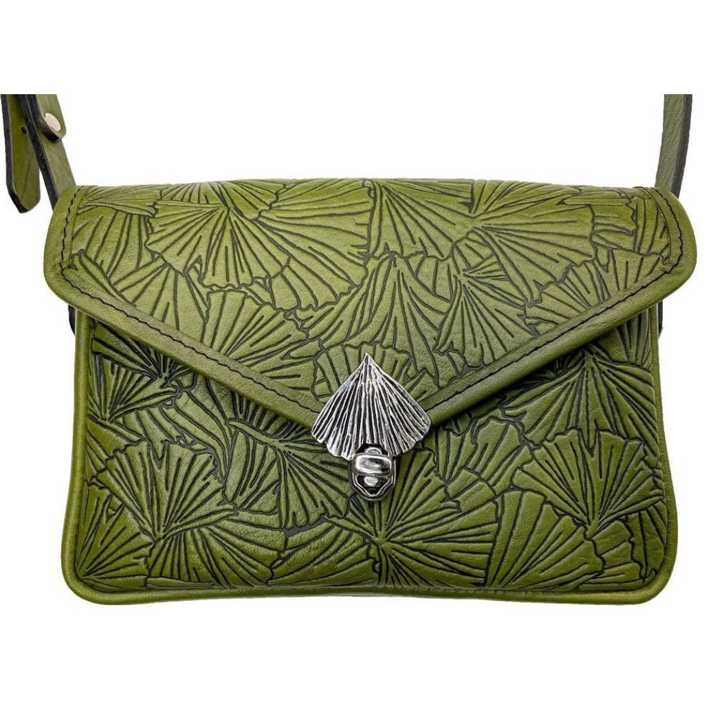 Oberon Design Becca Crossbody Cell Phone Handbag in Fern with Model