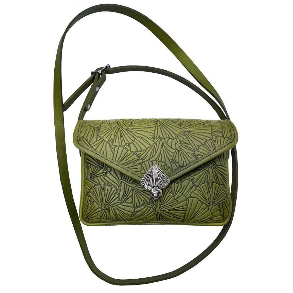Oberon Design Leather Women&#39;s Cell Phone Handbag, Becca, Ginkgo, Fern with Strap