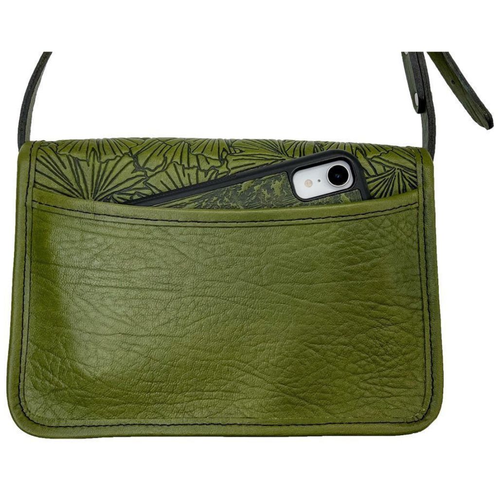 Oberon Design Leather Women&#39;s Cell Phone Handbag, Becca, Ginkgo, Fern Back