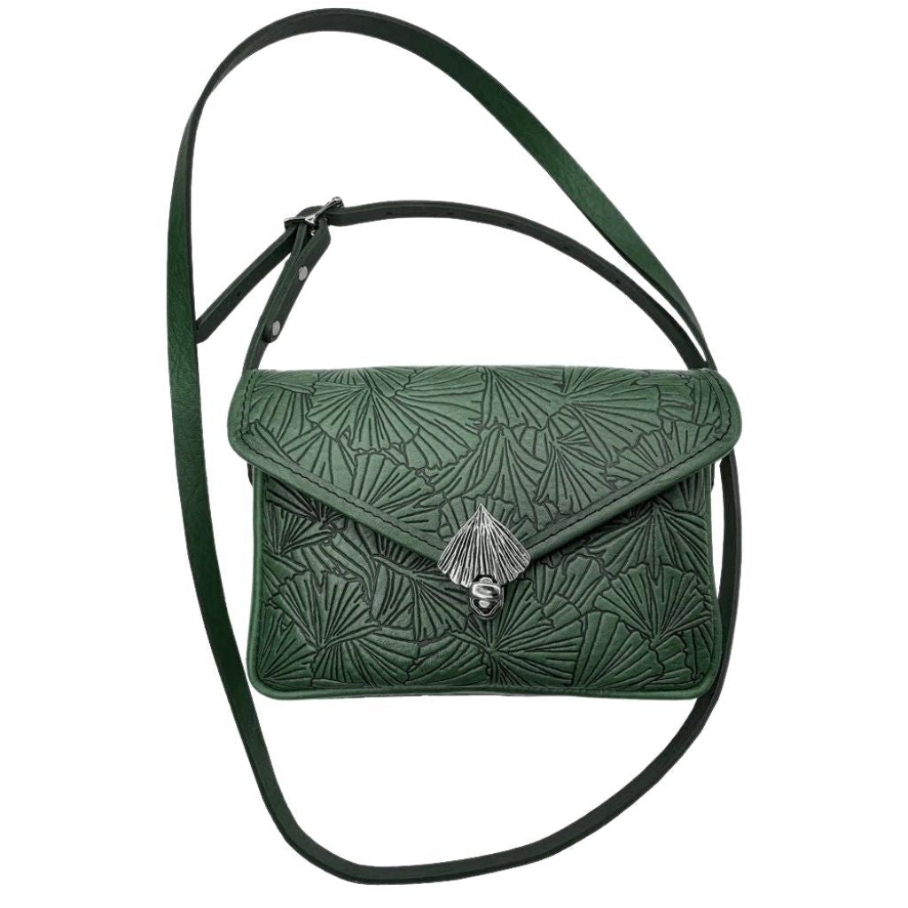 Oberon Design Leather Women&#39;s Cell Phone Handbag, Becca, Ginkgo, Green with Strap