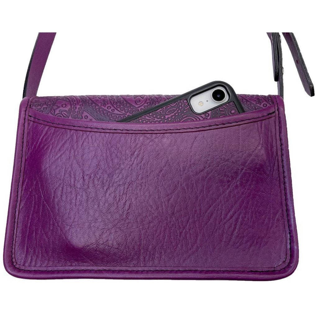 Oberon Design Leather Women&#39;s Cell Phone Handbag, Becca, Paisley, Orchid Back