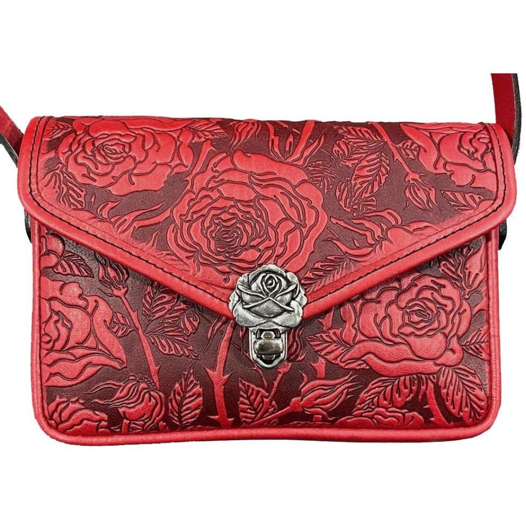 Oberon Design Leather Women&#39;s Cell Phone Handbag, Becca, Wild Rose, Red