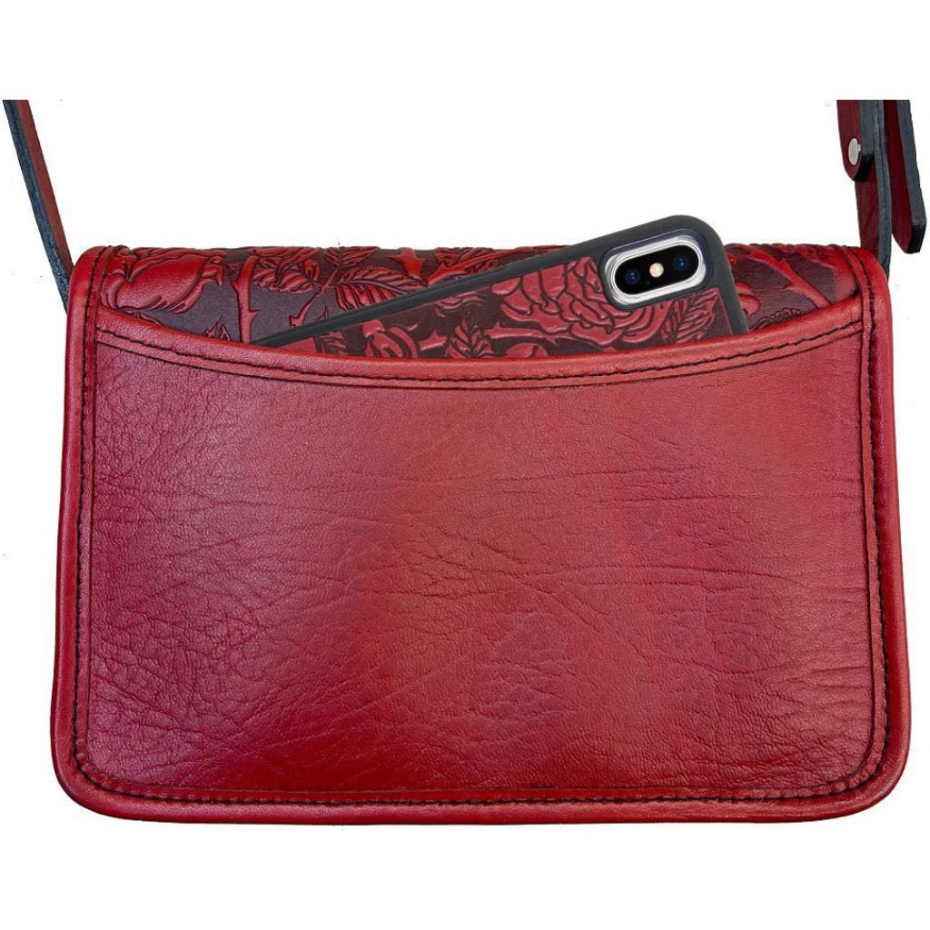 Oberon Design Leather Women&#39;s Cell Phone Handbag, Becca, Wild Rose, Red Back
