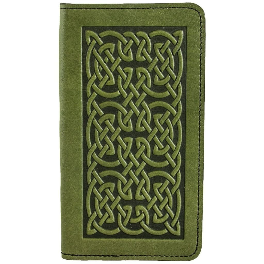 Leather Checkbook Cover, Bold Celtic in Fern