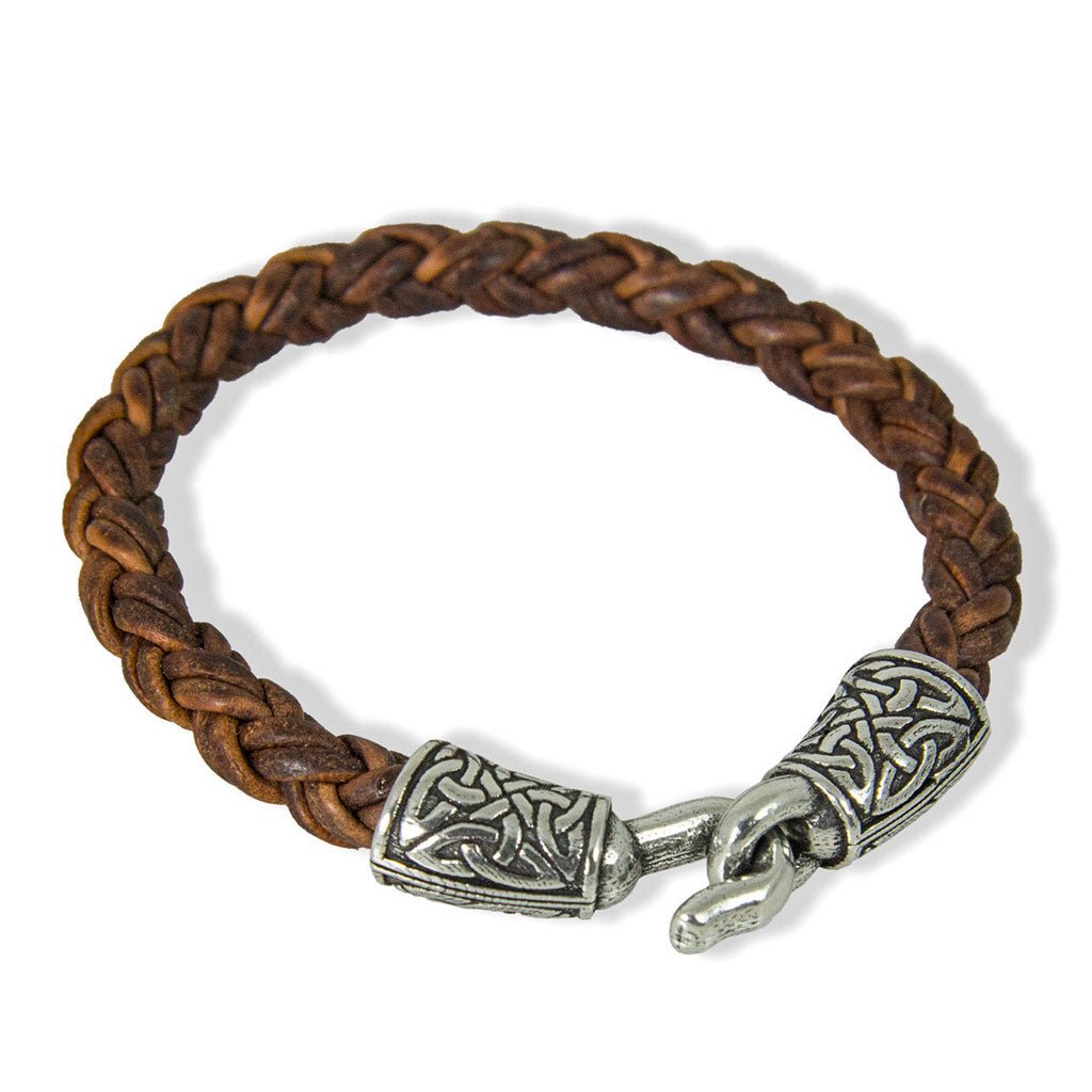 Oberon Design Celtic Braided Leather Bracelet, Brown