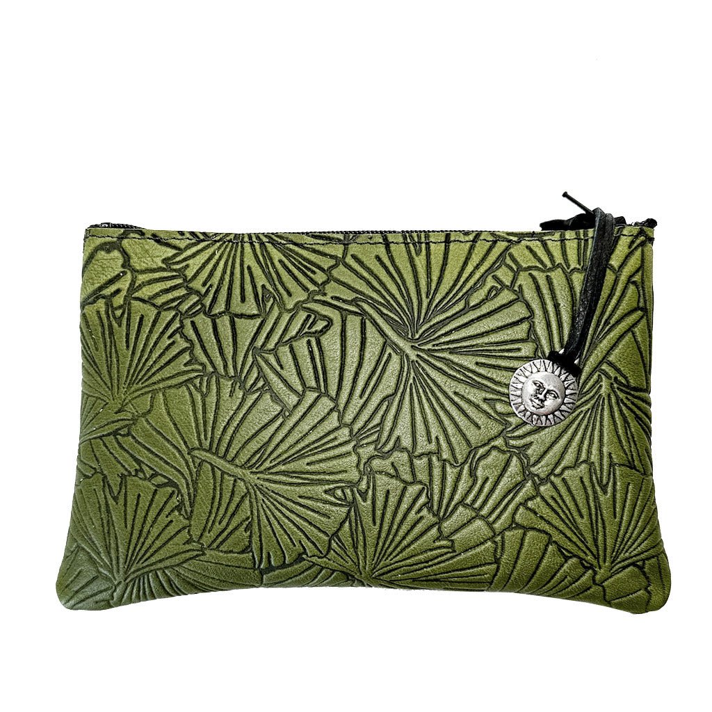 Leather 6 inch Zipper Pouch, Wallet, Coin Purse, Ginkgo in Fern