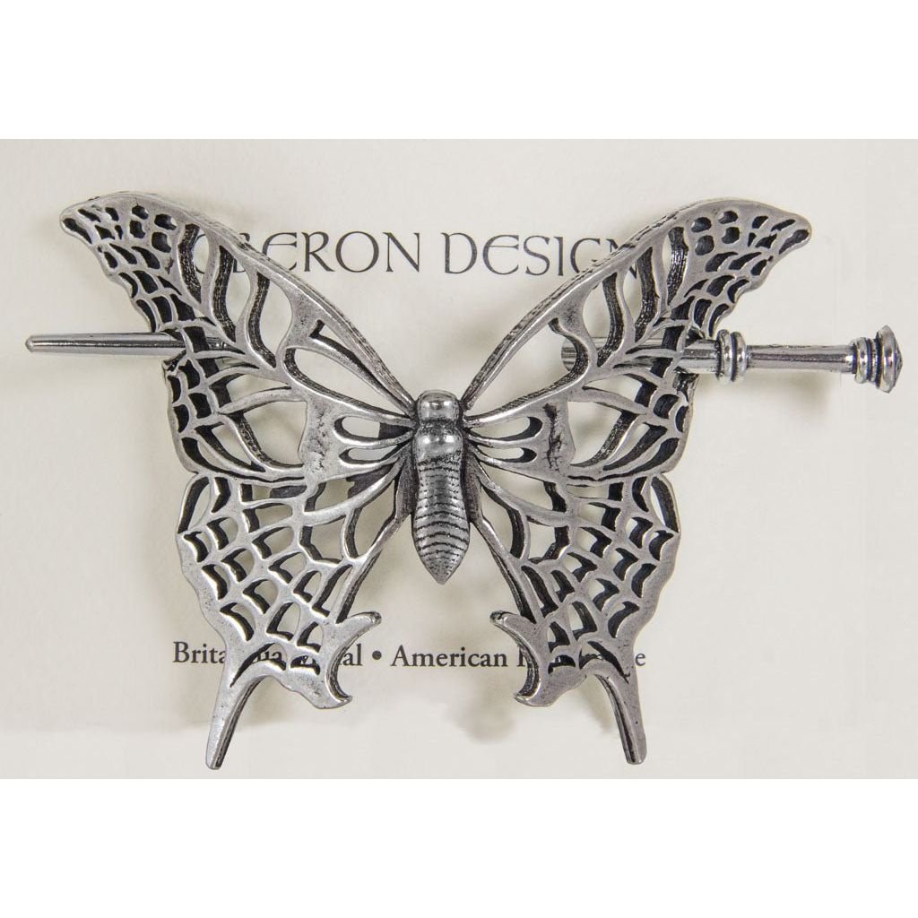 Oberon Design Hand-Cast Metal Hair Stick, Hair Slide, Butterfly, Card