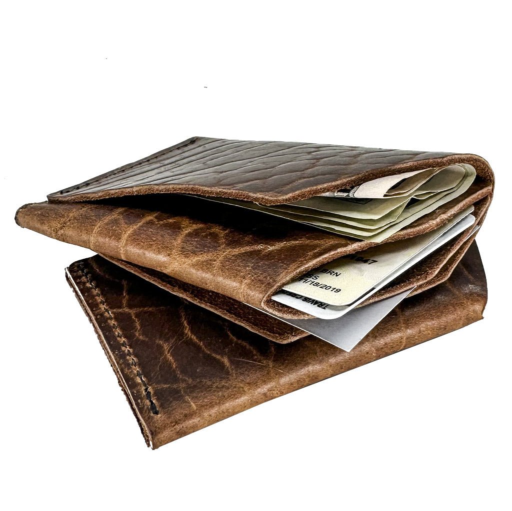 Minimalist Mini Wallet, Glazed Shrunk Bison in Tobacco