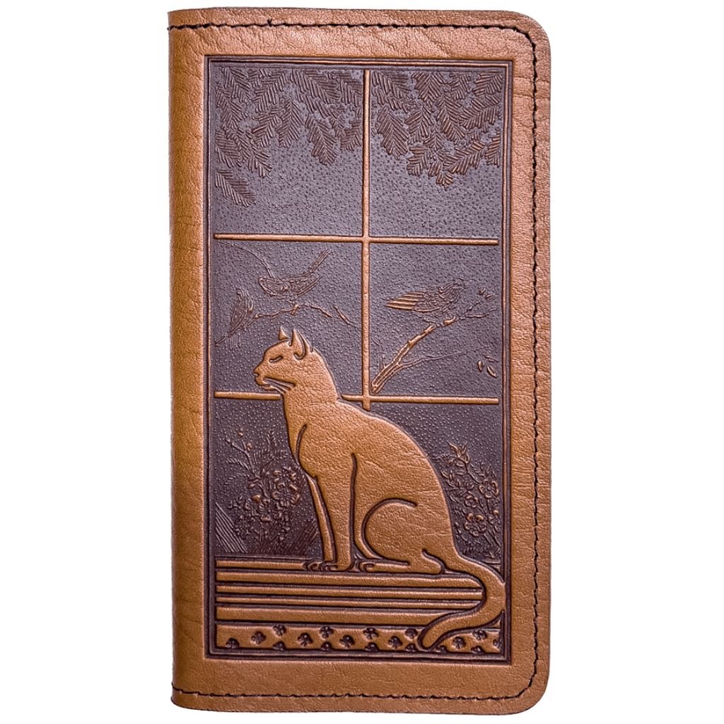 Leather Checkbook Cover, Cat in Window, Orchid
