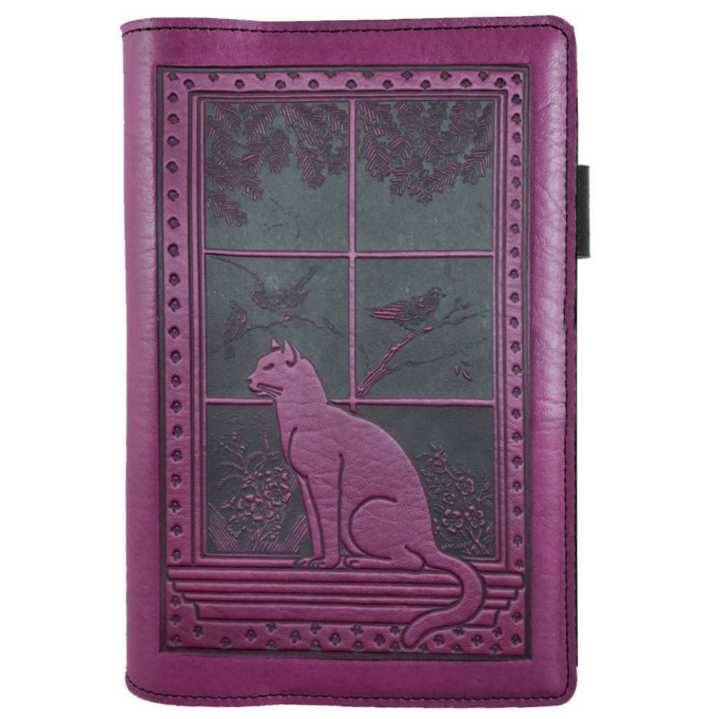 Leather Portfolio with Notepad, Pockets and Pen Holder, Cat in Window