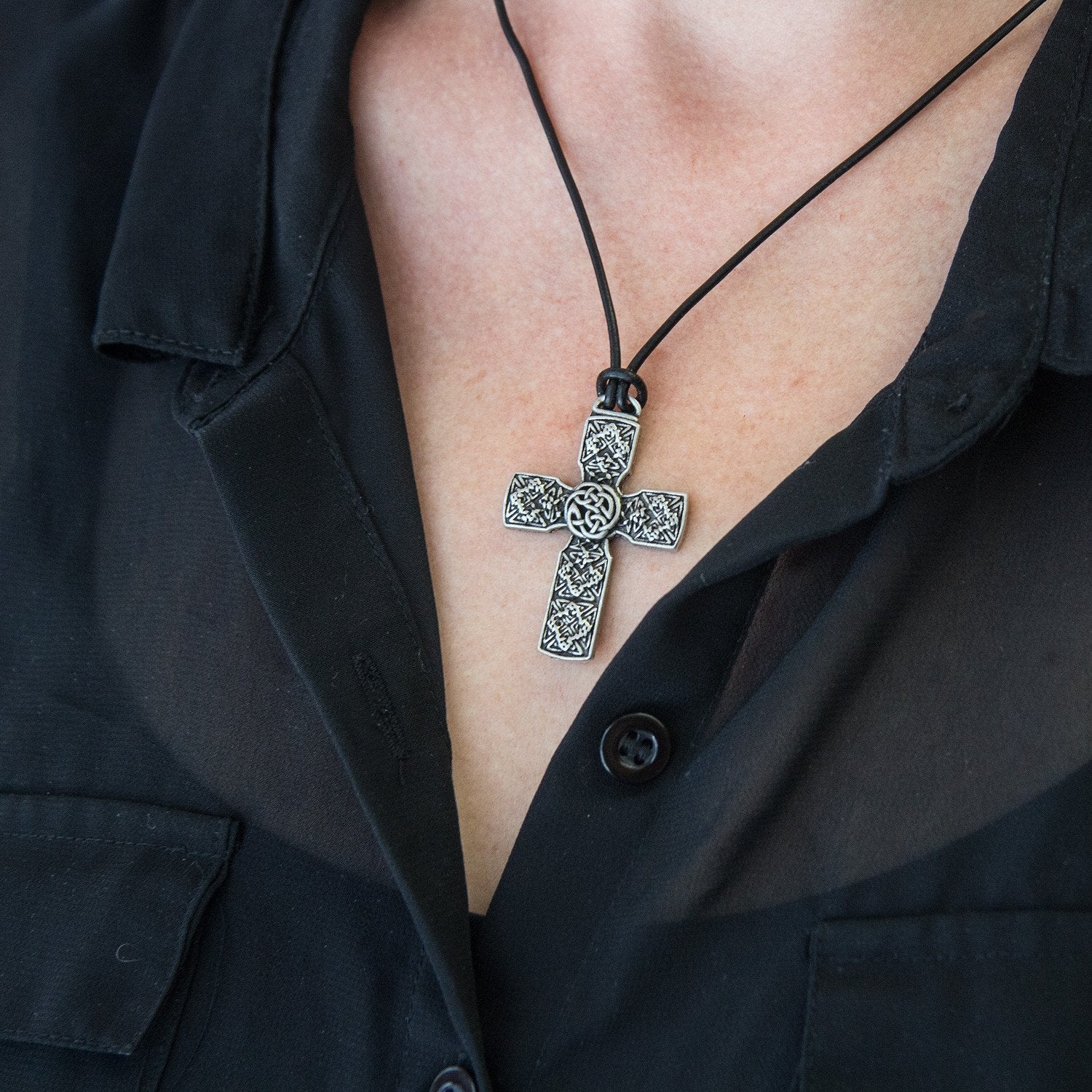 Oberon Design Celtic Cross Hand-Cast Britannia Metal Necklace