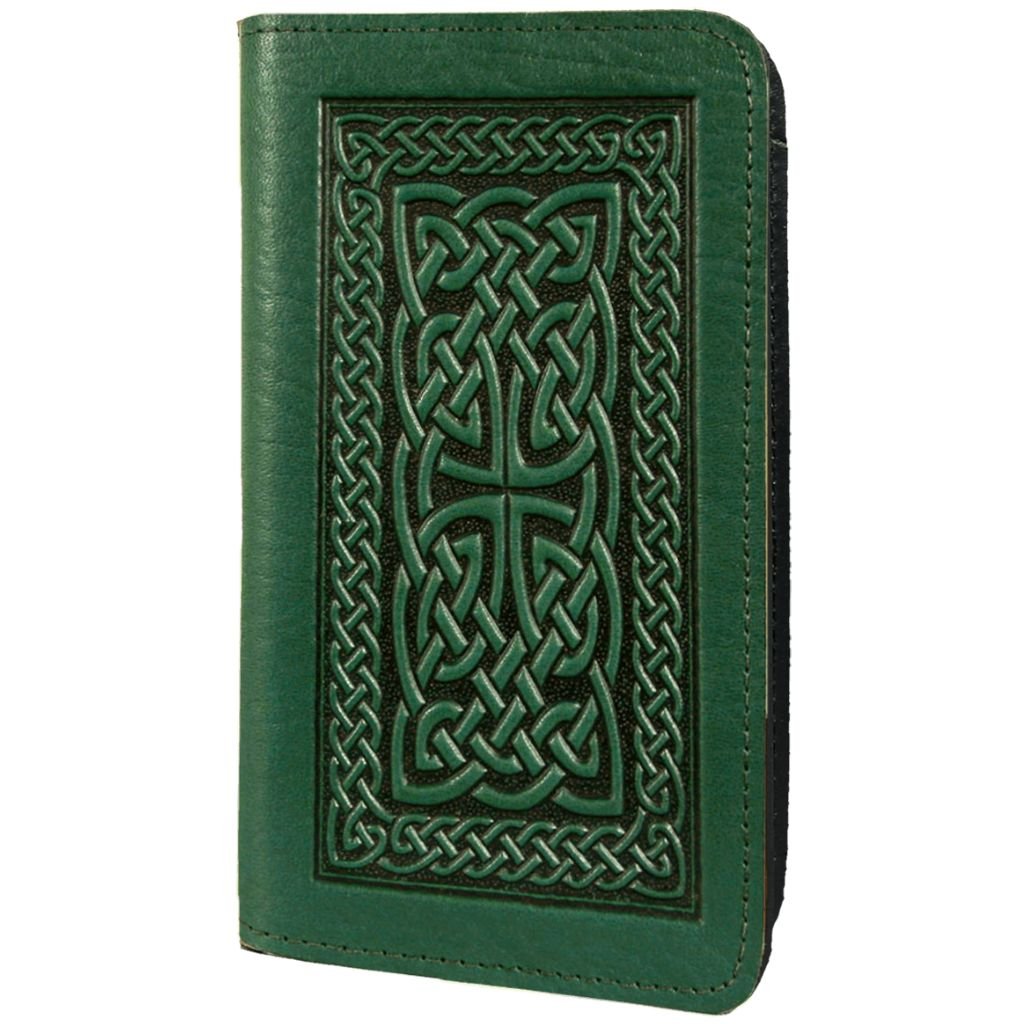 Leather Checkbook Cover, Celtic Braid in Green