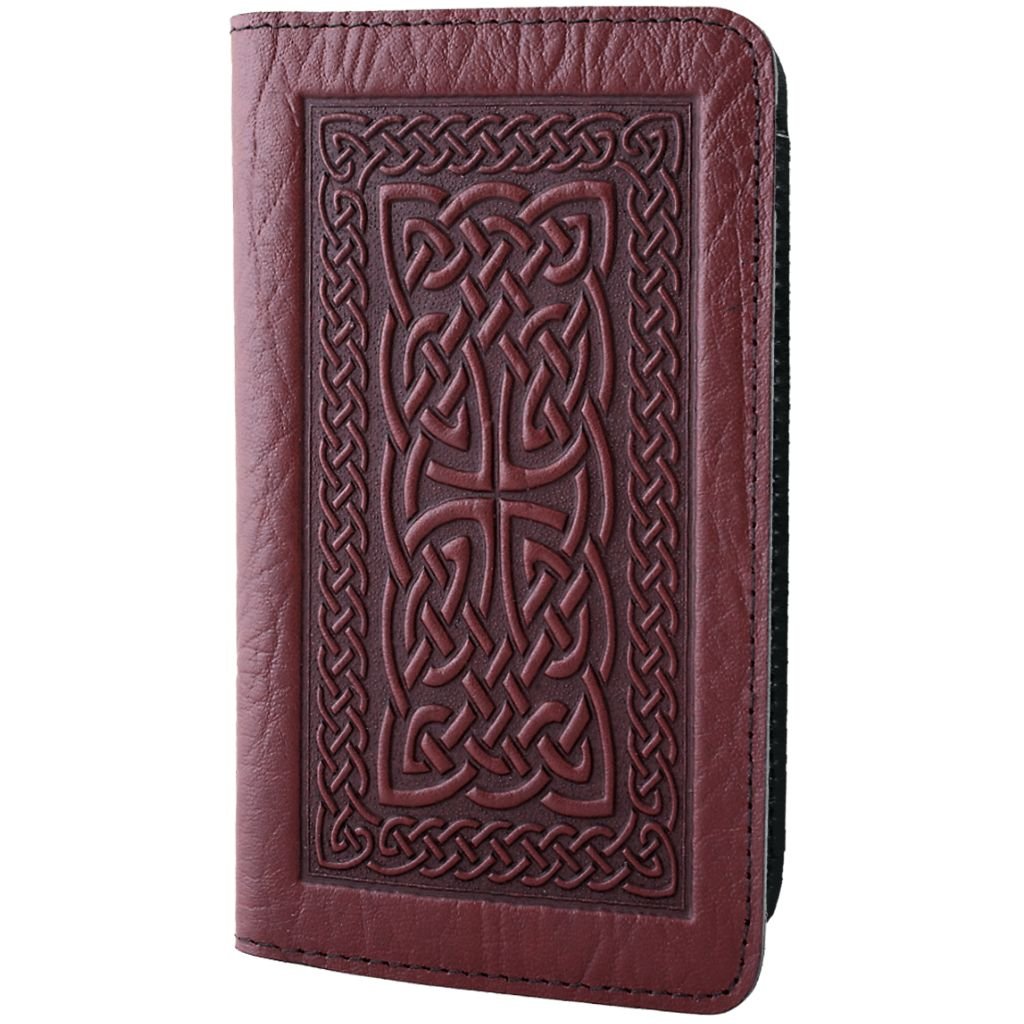 Leather Checkbook Cover, Celtic Braid in Wine