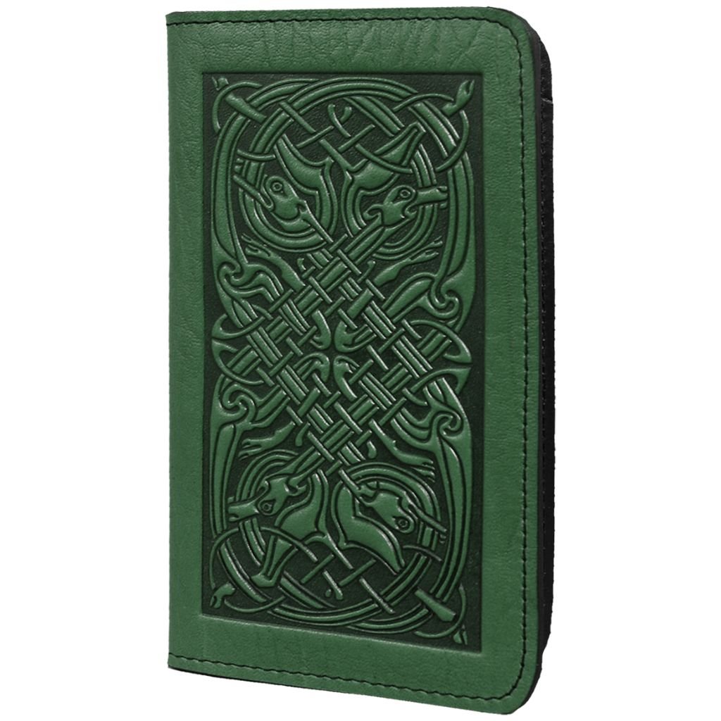 Leather Checkbook Cover, Celtic Hounds in Wine