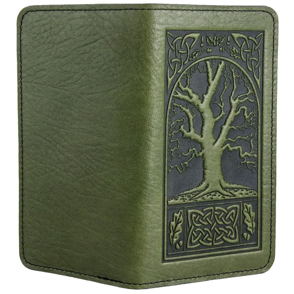 Checkbook Cover, Celtic Oak in Fern - Open
