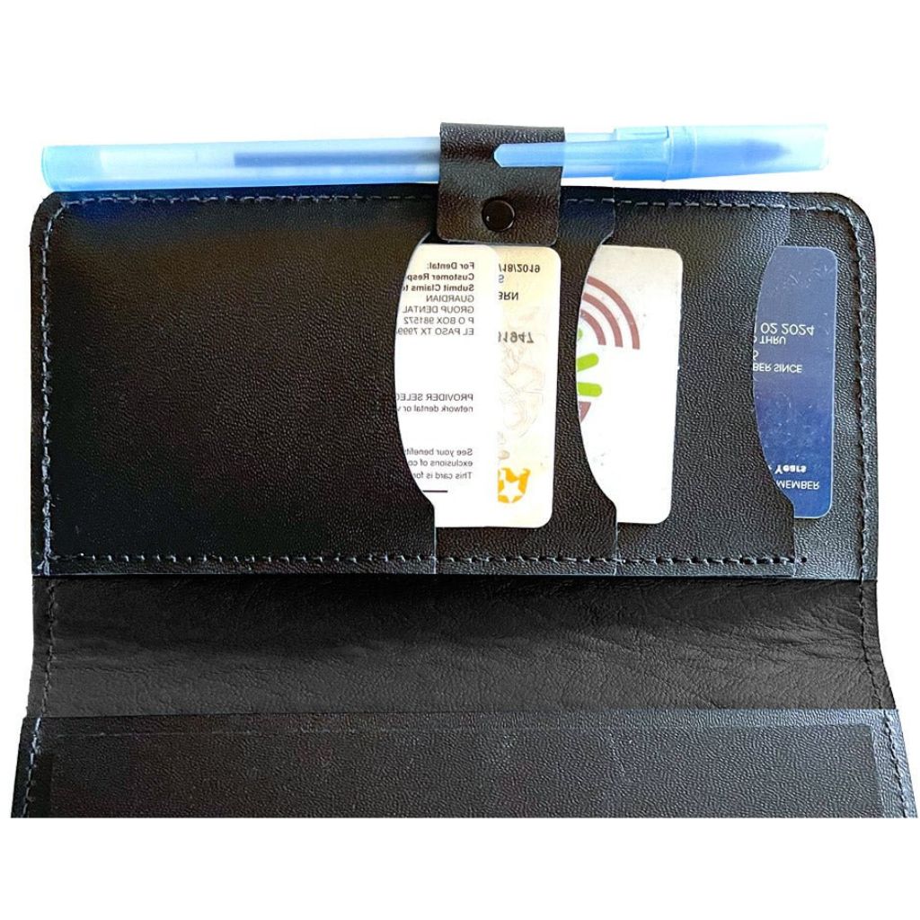 Checkbook Cover, Interior with Card Holders &amp; Pen Loop - Black