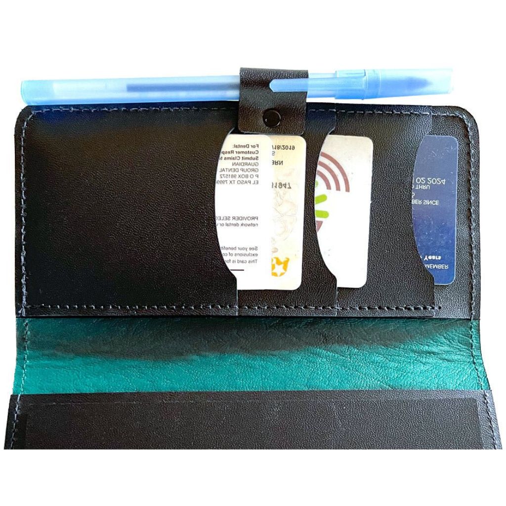 Checkbook Cover, Interior with Card Holders &amp; Pen Loop - Teal