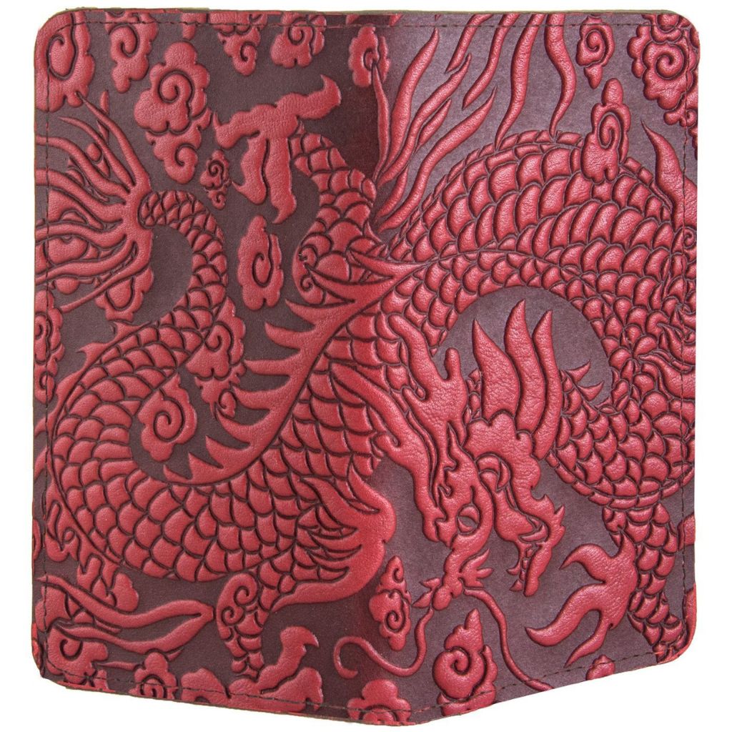 Checkbook Cover, Cloud Dragon in Red - Open