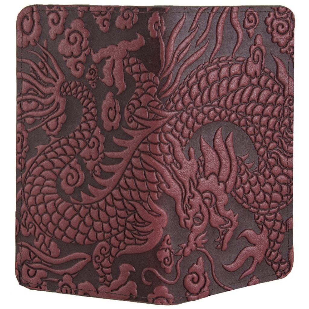 Checkbook Cover, Cloud Dragon in Wine - Open