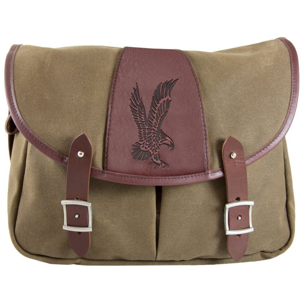 Limited Edition Messenger Bag, Waxed Canvas &amp; Leather, Crosstown, Eagle - Tan &amp; Wine - Oberon Design