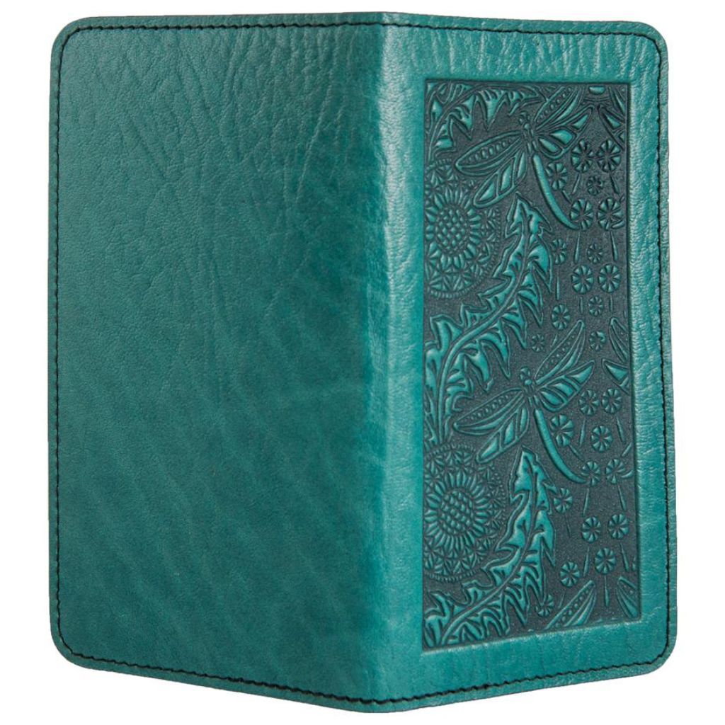 Oberon Design Leather Checkbook Cover, Dandelion Dragonfly, Made in the USA