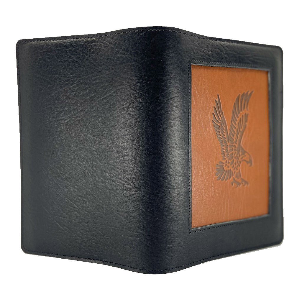 Refillable leather Icon Journal Eagle Design in Saddle Open by Oberon Design